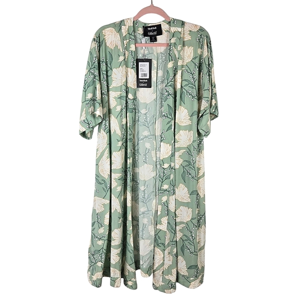 Modcloth × Collectif Sabina Sea Lily Green Floral Maxi Kimono